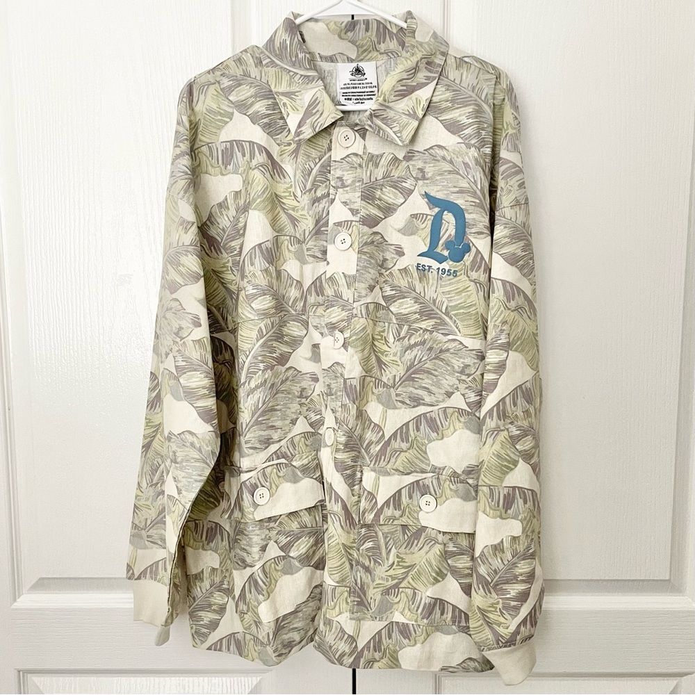 Disneyland Resort Spirit Jersey Linen Blend Button Up Tropical Print Shi…